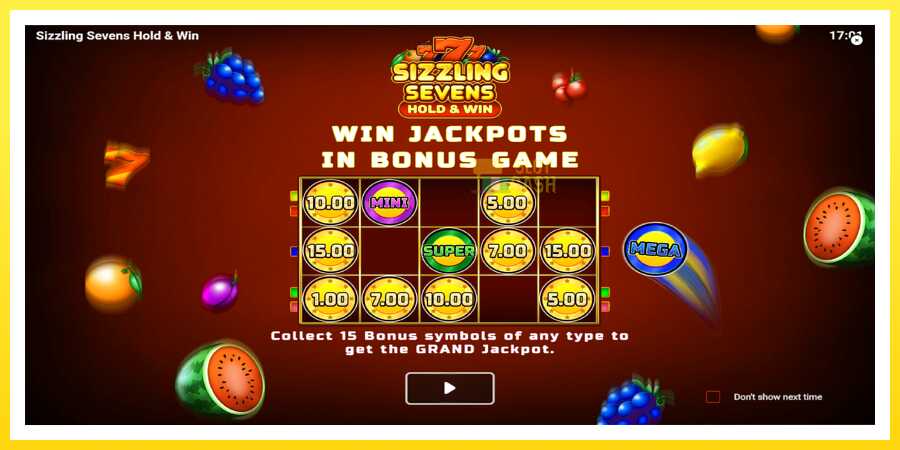 படம் 1 விளையாட்டு இயந்திரம் Sizzling Sevens Hold & Win